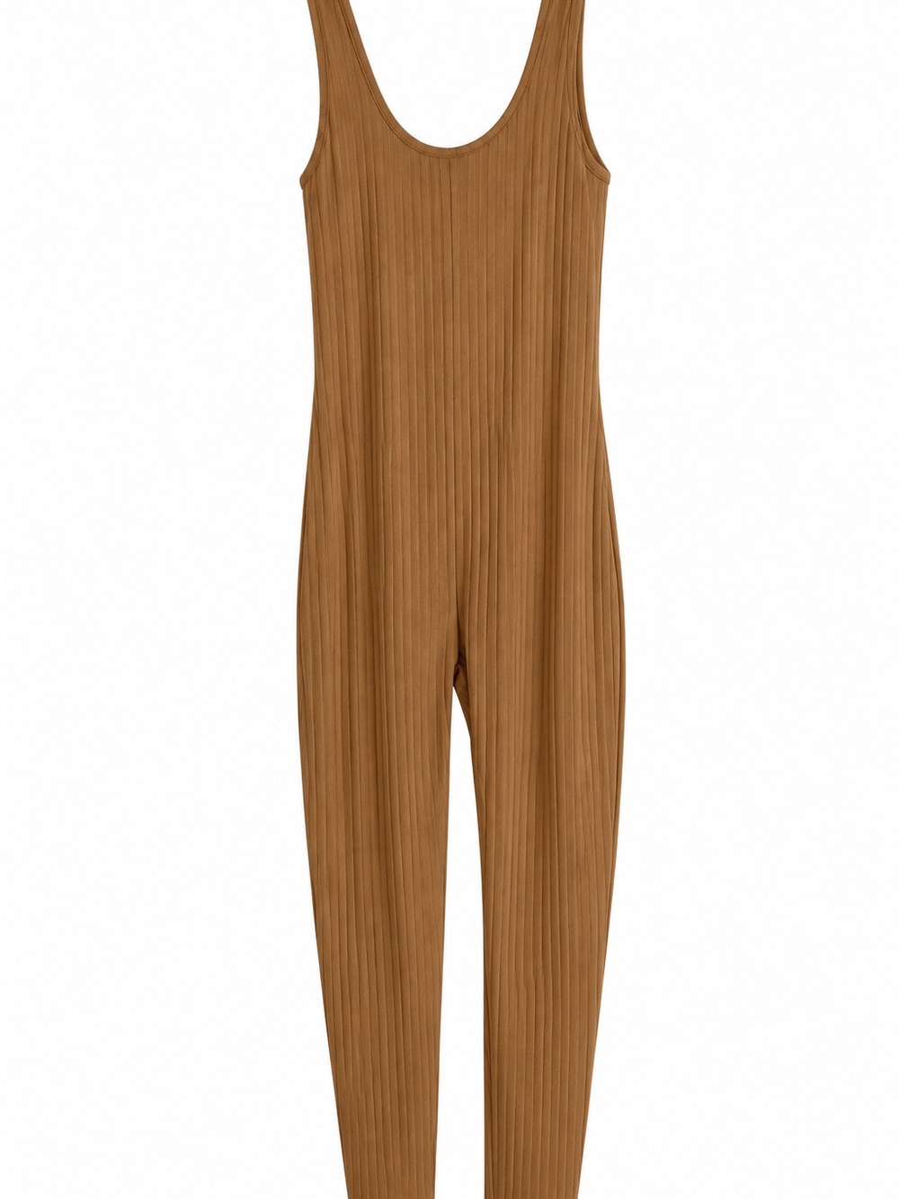 Ribbed Sleeveless Jumpsuit in Camel